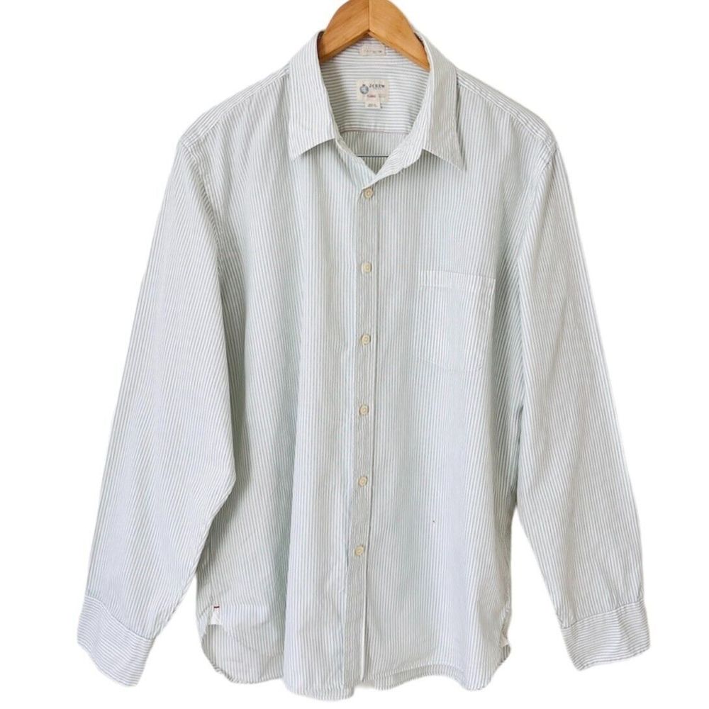 J. Crew 2 PLY 100% Cotton Striped Button Up Shirt Long Sleeve Mens X-Large
